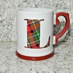 Design Pac Plaid Monogram Letter L Red/Green Coffee Mug Cup NEW